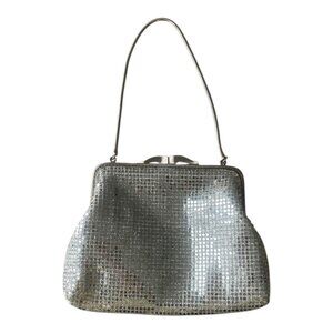 Vintage Hand Made Mini Party Silver Sequined Purse Clasp Snap Tiny Chain Strap